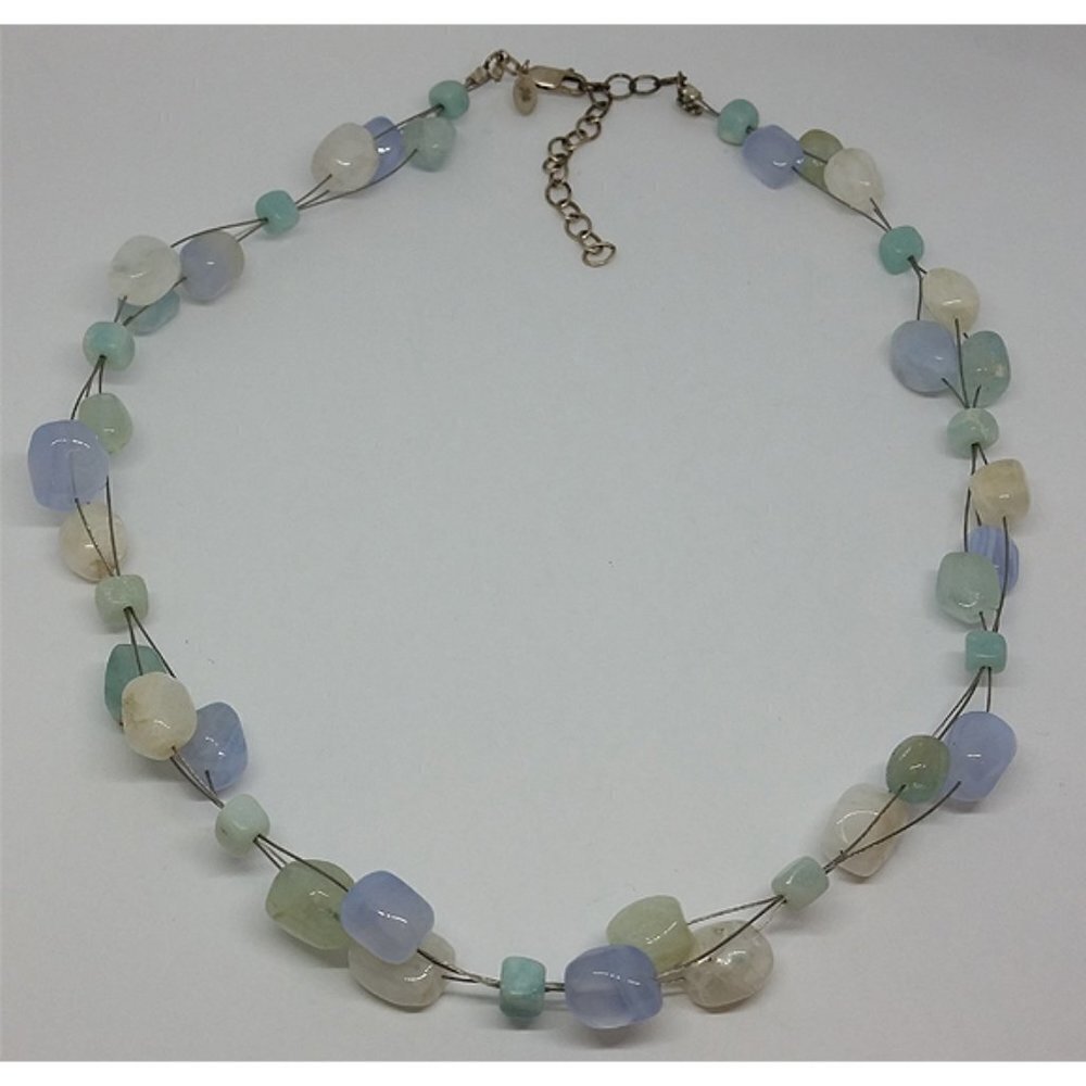 VINTAGE artisan sterling silver 925 natural gemstones cluster necklace boho
